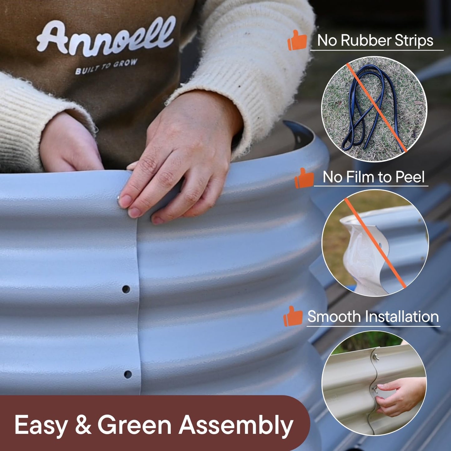 Annoell 2-Pack Galvanized Raised Garden Bed 8x4x1.5 | 10x2x1.5 ft, 18" Tall Metal Planter Boxes Outdoor for Herb Vegetable, Modular Raised Flower Bed for Gardening with Zn-Al-Mg Coated - Sand Beige