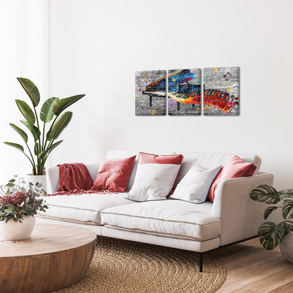 Biuteawal 3 Panels Piano Wall Art Musical Theme Painting Abstract Colorful Piano Keys Pictures Prints Music Room Decor Framed Ready to Hang
