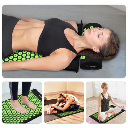 TOMSHOO Acupressure Set, Acupressure Mat and Pillow with 2pcs Massage Balls- Pain Relief Therapy Muscle Back Neck with Travel Bag for Men and Women