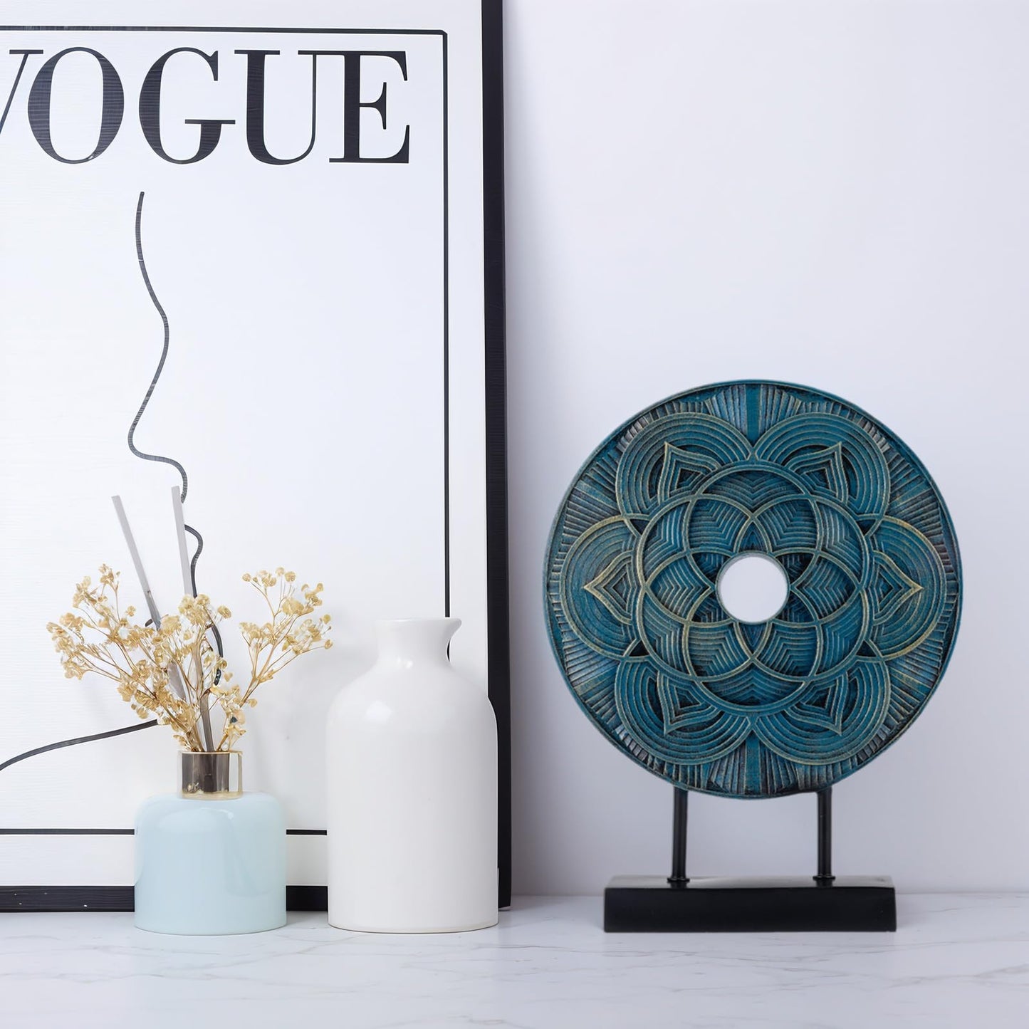 HODESunPure Modern Sculpture Decorative Objects Above Cabinet Decor Kitchen Elegant Home Decor Items Accents for Living Room Centrepieces, Console Table Decorations (Blue)