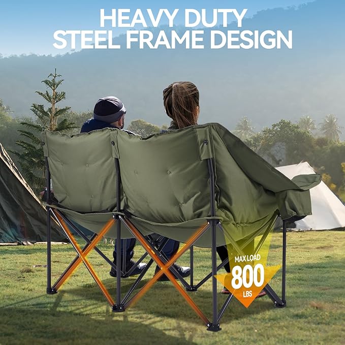 Double Camping Chairs Padded Loveseat Chair