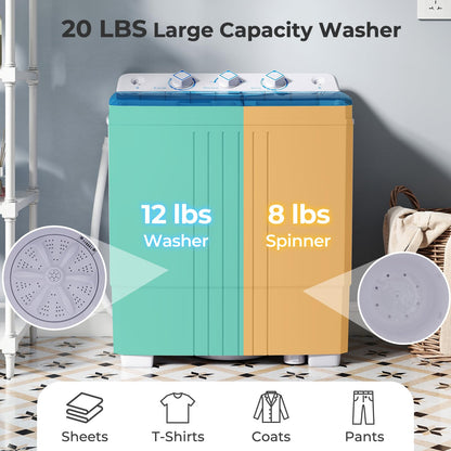 Giantex Washing Machine, 20Lbs Capacity, Washer and Spinner Combo, Portable Compact Twin Tub 12Lbs Washing and 8Lbs Spinning, Inlet and Drain Hose, Laundry Washer for Apartment RV Dorm