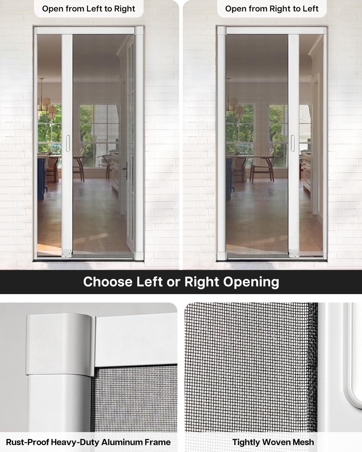 Paramondo Retractable Screen Door for Single Door, Free Stop Sliding Patio Doors - Durable Aluminium Frames with Fiberglass Mesh - White, Size 32''W x 80''H