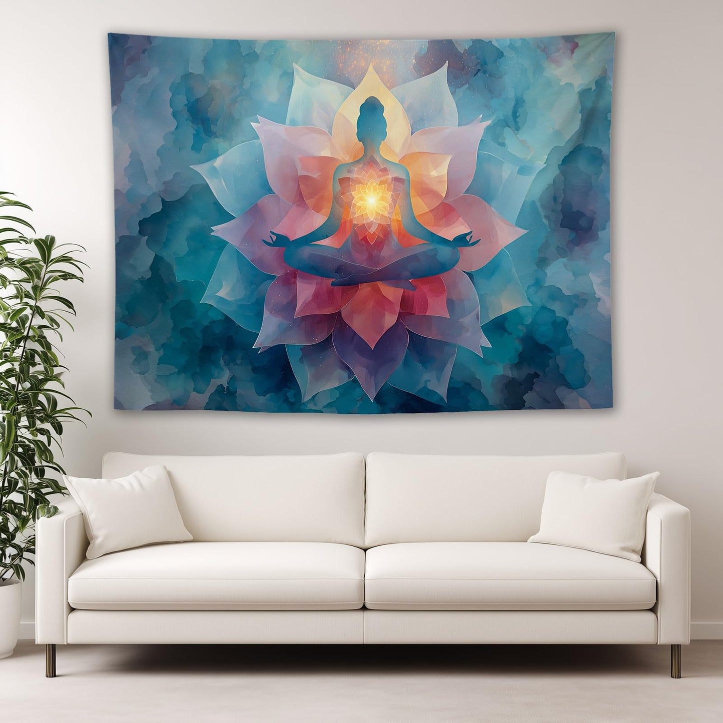 YJDYJD Meditation Wall Tapestry – Spiritual Chakra Wall Hanging with Vibrant Lotus Flower Design, Mindfulness Yoga Room Tapestries, Large Fabric Art for Bedroom & Studio
