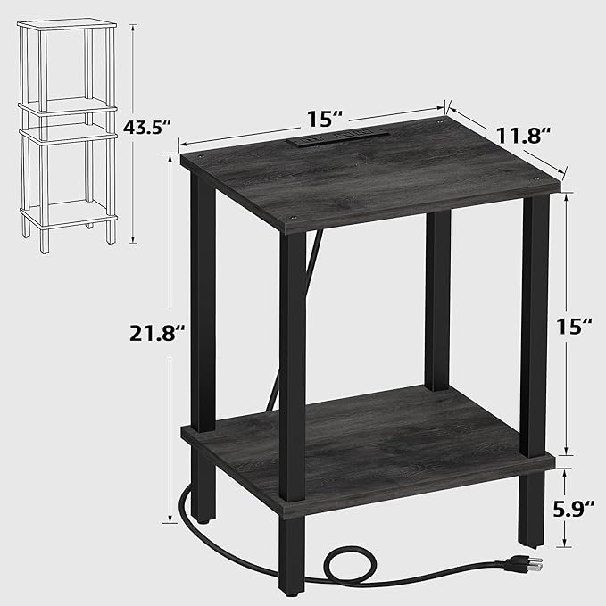 TUTOTAK End Table with Charging Station, Small Side Table with Outlets