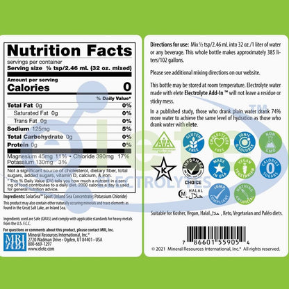elete Electrolytes | Hydration Drops | Rehydration Drink | Trace Mineral Drops | Recovery | Sports Drink | 480ml Team Refill Bottle | Makes 192 litres | Zero Calories | Zero Sugar