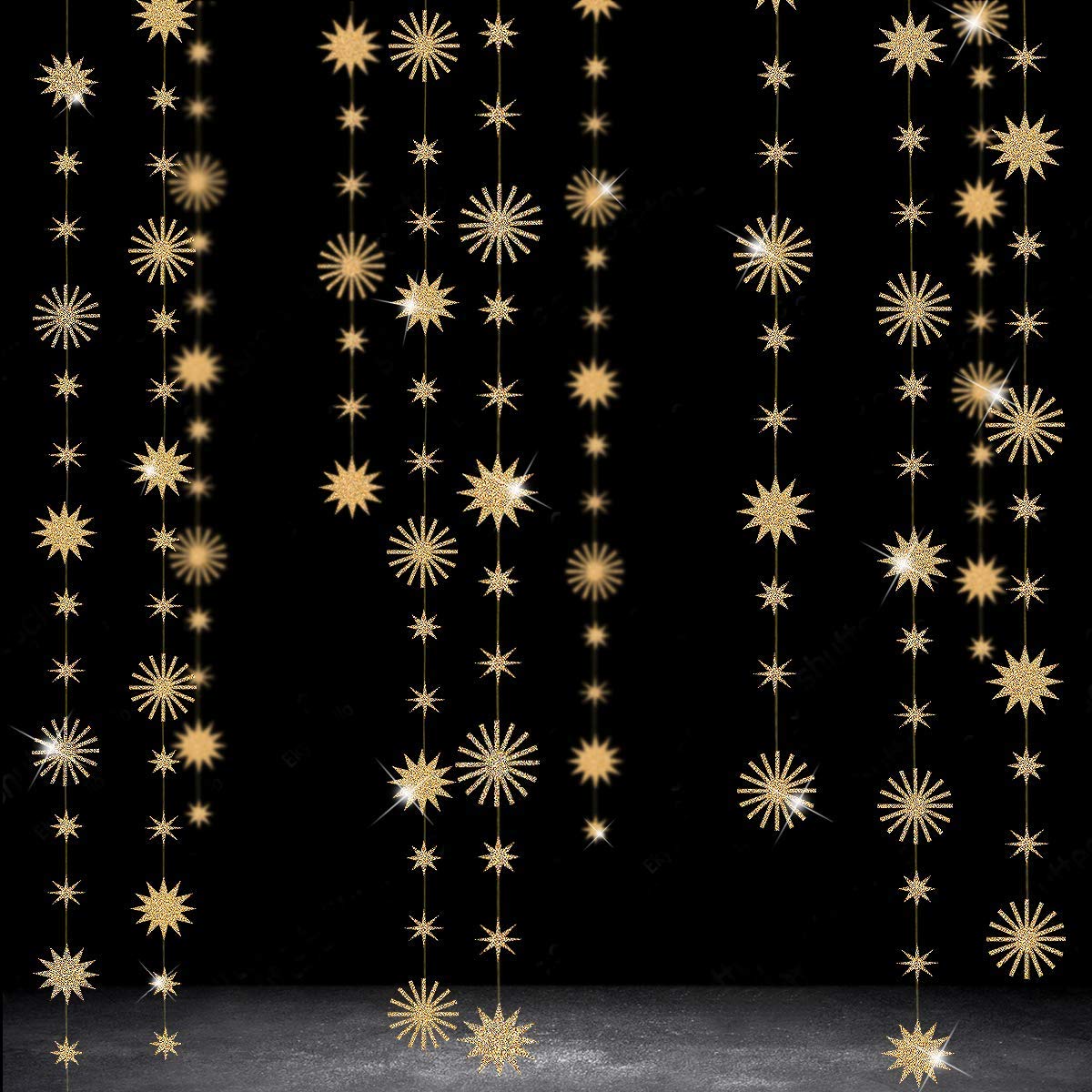 pinkblume Gold Star Party Decorations Kit Sparking Twinkle Star Garland Glitter Paper Streamer Banner for Birthday Wedding Bridal Baby Shower Nursery Kids Room Holiday Showcase Decorations Supplies