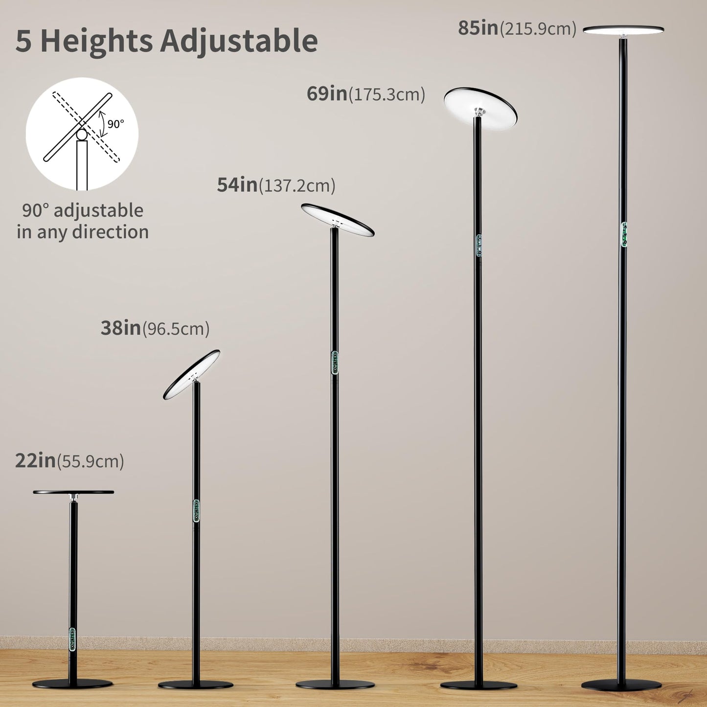 chiphy Grow Lights, 85" Full Spectrum Plant Light for Indoor Plants, 40W Grow Lamp, 10 Dimmable Brightness, Height Adjustable, Ideal for Large Tall Plants
