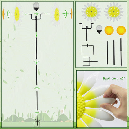 Decorative Metal Garden Daisy Wind Spinner, Decorative Garden Stakes, Daisy Wind sulpture for Yard Patio. Outdoor Yard Art. (White)