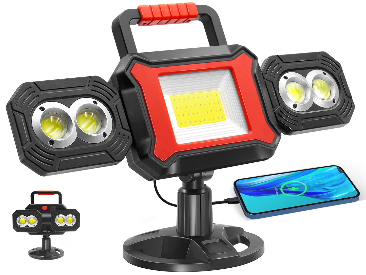 SYLSTAR Rechargeable Work Light, 25W 2700LM COB LED Magnetic Light with USB Power Bank Function, Rotatable Portable Flood for Construction Site, Garage, Workshop, Car Repairing, Black, (ST2700)
