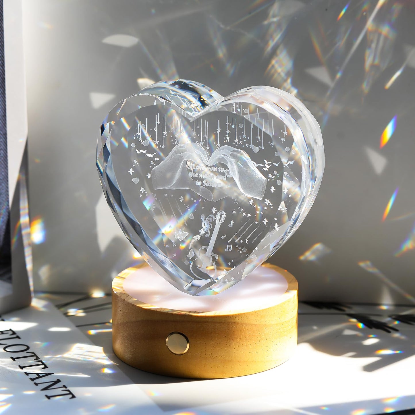 Arikyrist 3D Crystal Heart Engraved Love Finger Night Light Gifts for Music Lover Special Merch Concert Stuff Keepsakes for Women Fans Collectible Home Decor