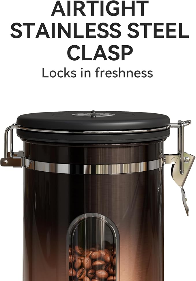 Veken Coffee Canister with Window, Airtight Stainless Steel Kitchen Food