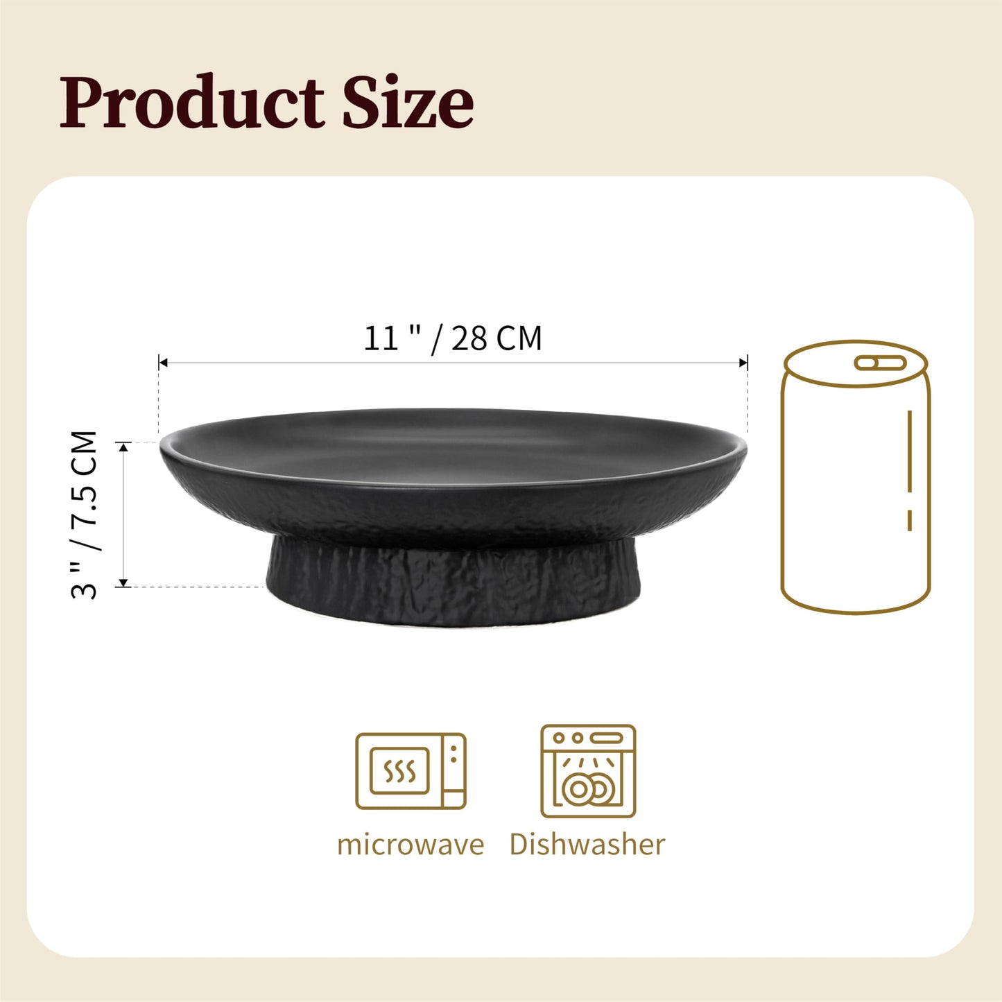 seicasaya 11 Inch Fruit Bowl Matte Black Ceramic Decorative Pedestal Centerpiece (Black)