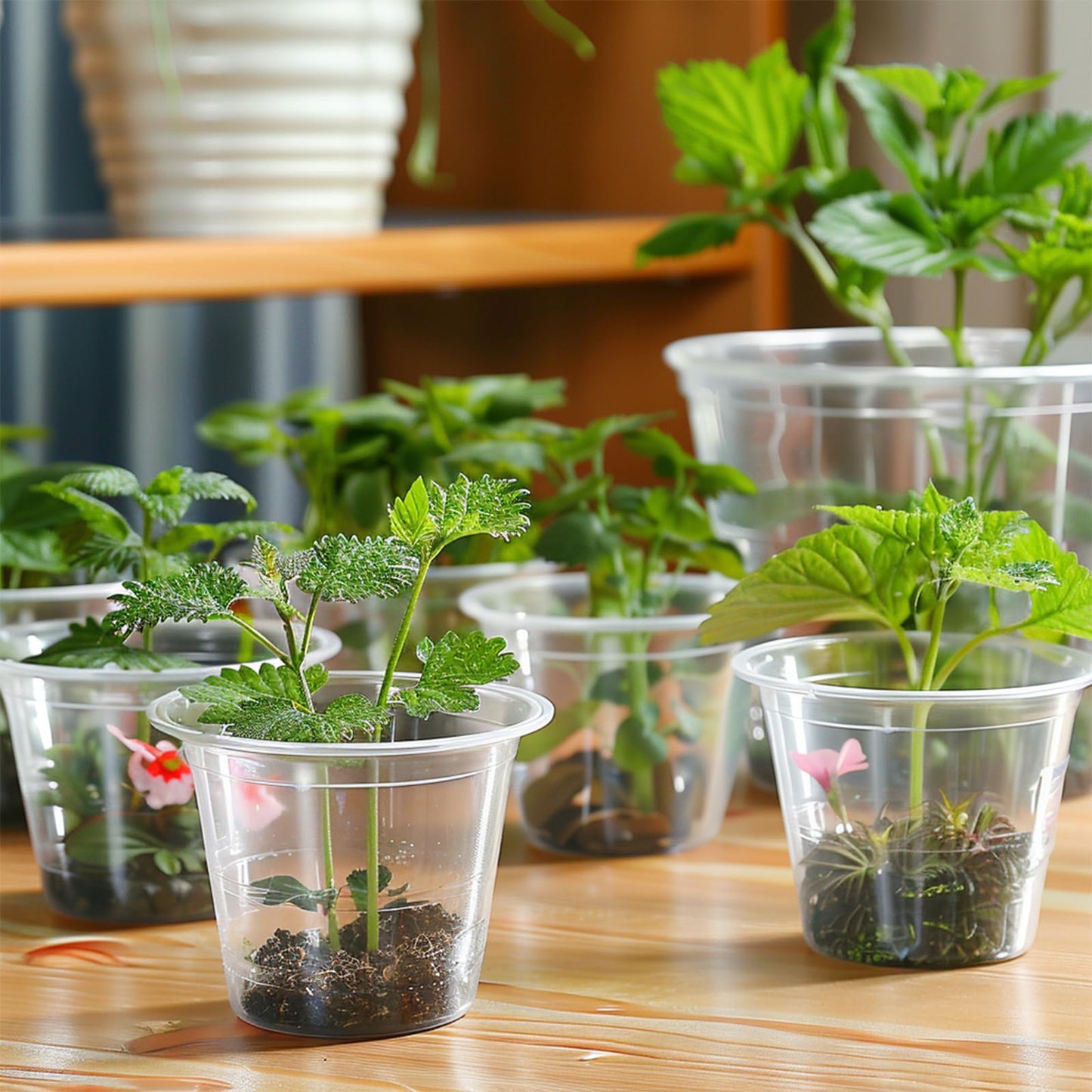 RAOOKIF 30 Pack 5/6/7 Inch Reinforced Clear Nursery Pots with Drainage Holes, Nursery Pots for Plants Variety Pack, Transparent Plastic Plant Pots for Seedlings, Seed Starters