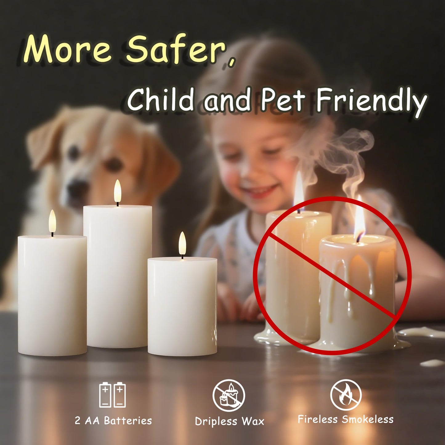 JOIONE Flameless Pillar Candles with Remote, 3 Pack Battery Operated Real Wax LED Candles, LED Candle that Perfect for Home Decorations Fireplace Table, White