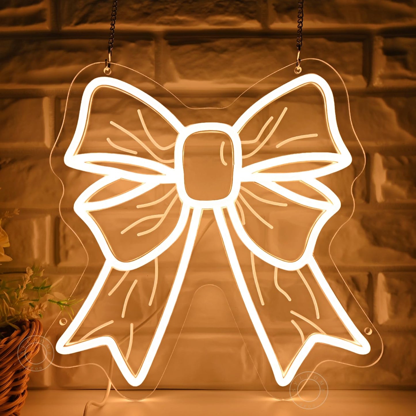 SYLHOME Bow Led Neon Light Sign Cute Girls Kids Bedroom Nursery Game Room Wall Sign Decor Beauty Salon Wedding Birthday Party Backdrop 11.8" X 11.8" USB