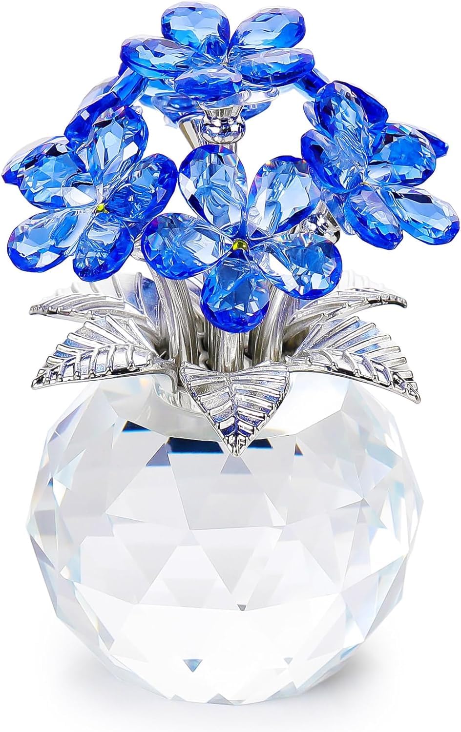 Qianwei Blue Forget Me Not Crystal Flowers - Sympathy Glass Flowers Collectible Figurines Decor Paperweight Ornament Home Office Table Desk Decorations