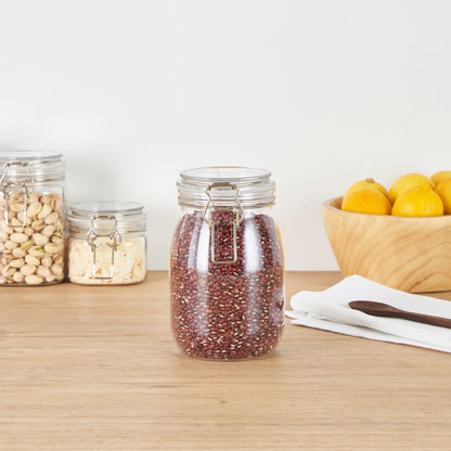 Restaurantware-Met Lux 39 Ounce Mason Jars, 20 Airtight Storage Jars With Lids - Rubber Gasket, Wide Mouth, Clear Plastic Round Canisters, Durable, For Kitchen And Pantry Storage Of Bulk Dry Food