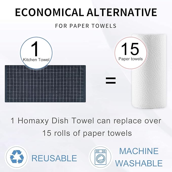 Homaxy 100% Cotton Terry Kitchen Towels, Checkered Designed, Soft and Super
