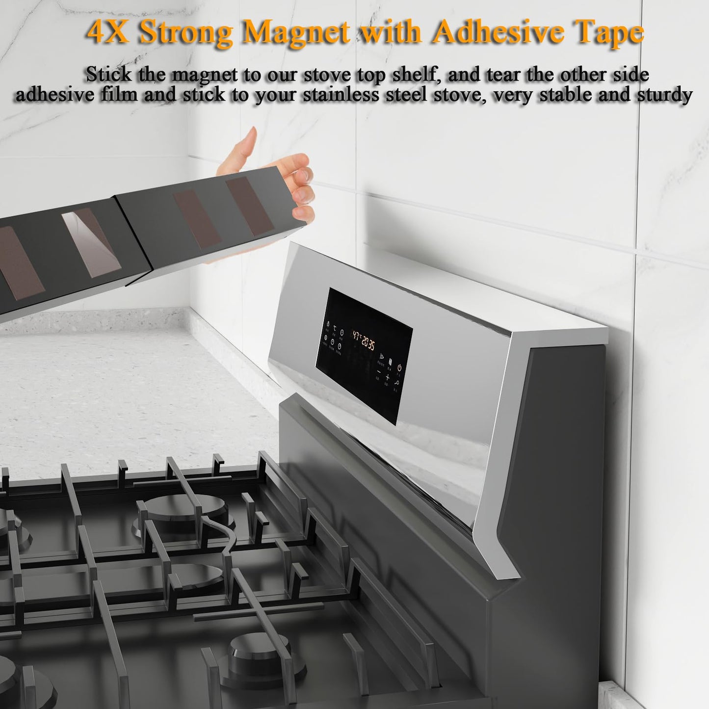 VANGAYH Magnetic Shelf for Stove Top, Adjustable 15"-30" Stove Top Shelf Kitchen Magnetic Spice Rack Organizer Storage, Stainless Steel, Metallic Black