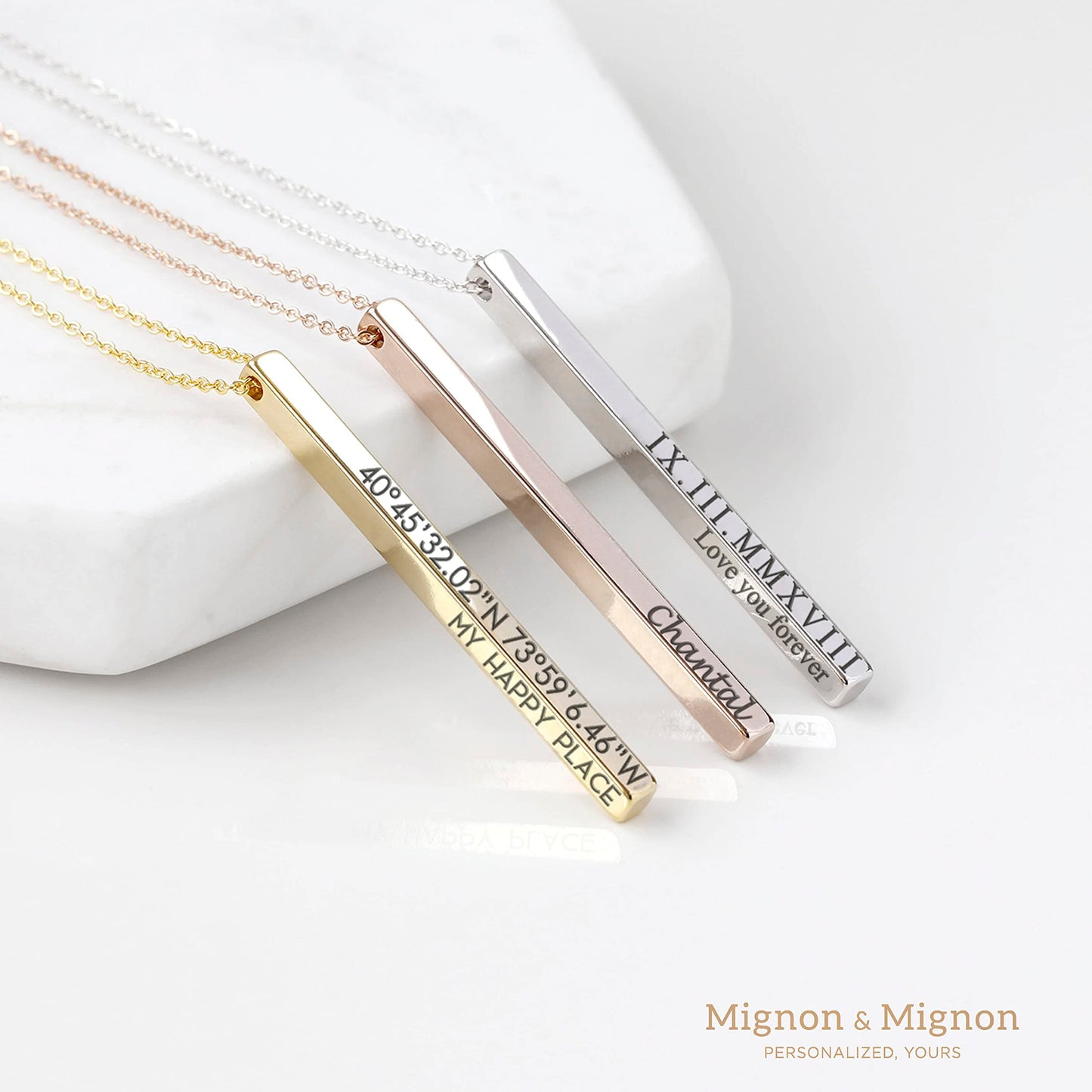MignonandMignon Personalized Coordinates Necklaces for Women Gift for Her Custom Engraved Bar Jewelry with Kids Names for Mom Graduation Gifts - 4SBN