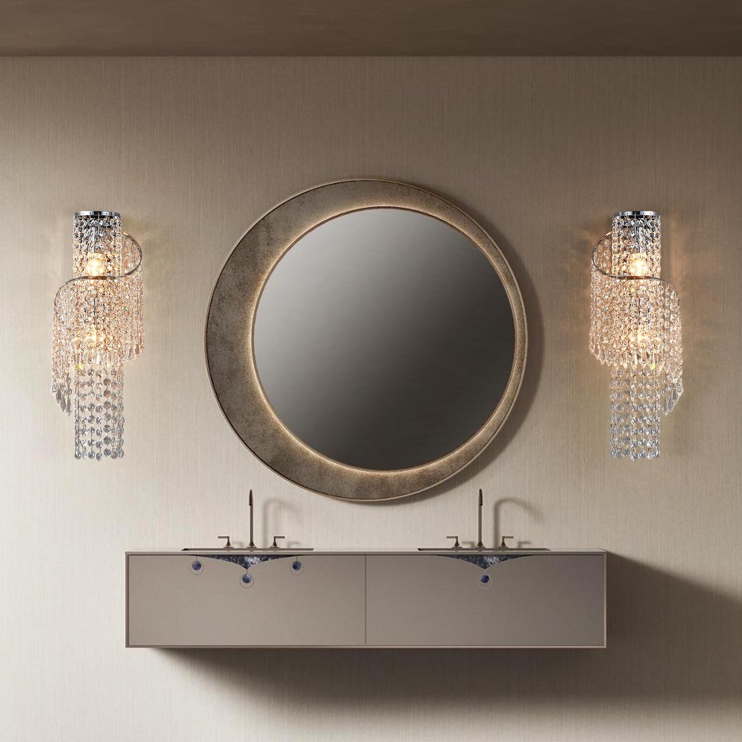 masarayti K9 Crystal Chrome Wall Sconces, Adjustable 3-Color LED Wall Light, FixtureVanity Wall Mount Lamps for Living Room Bedroom Bathroom Bedside Hallway Stairway