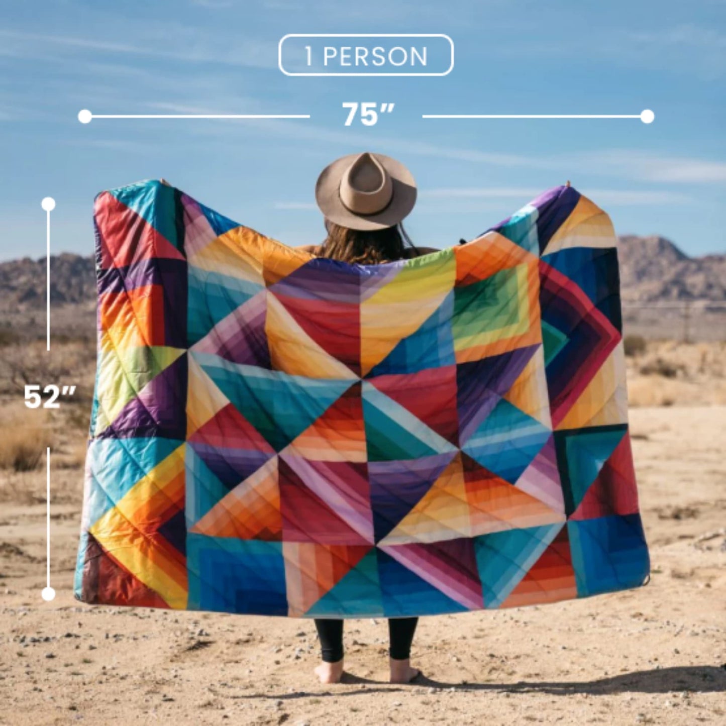 Rumpl Original Puffy Blanket - Warm Puffy Camping Blanket, 100% Recycled Polyester Insulation, Lightweight, Packable, Water-Resistant, Outdoor Puffer Blanket, 52"x75", Arizona Fade