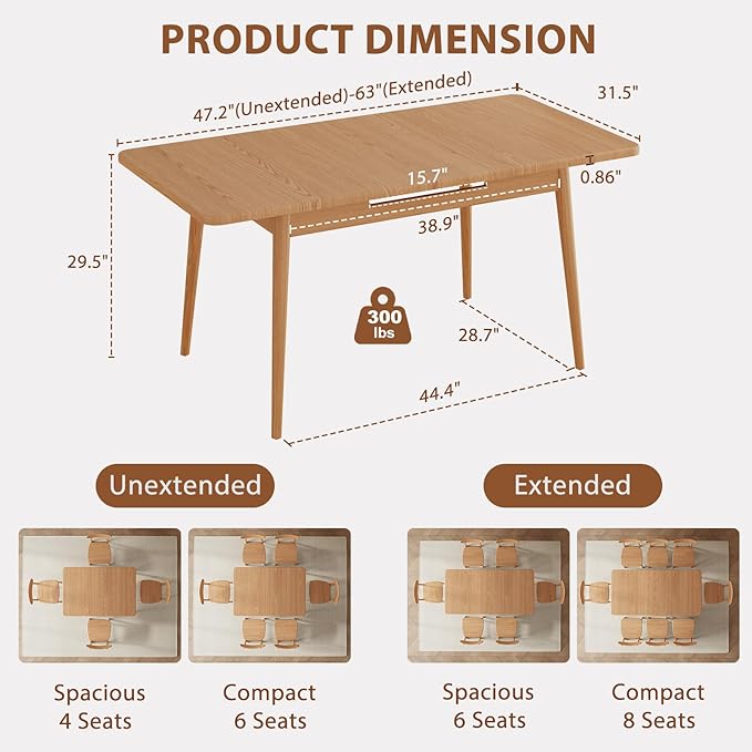Muwuele Solid Wood Extendable Dining Table