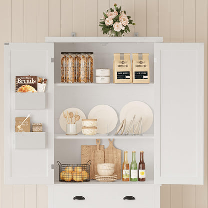IRONCK Kitchen Pantry Storage Cabinet 83.9" H, with Barn Doors, Drawer, 4 Adjustable Shelves, Freestanding Cupboard for Dining Room Living Room, Laundry, White