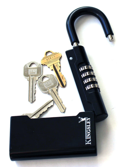 Kingsley Guard-a-Key Black Realtor's Lockbox Portable Resettable Hanging Key Safe Combination Lock Box for House Keys, Realtors, Vacation Rentals, Black