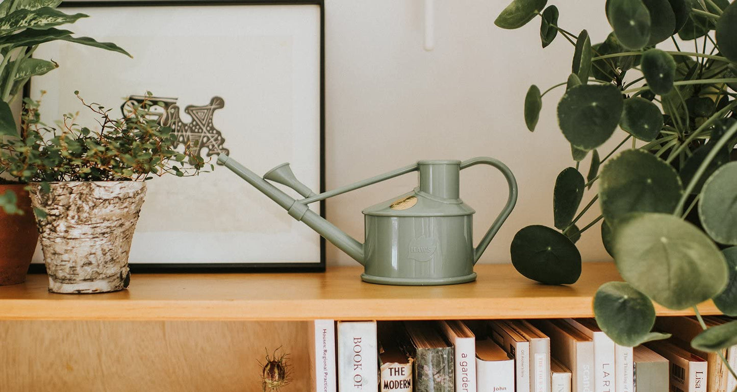 Indoor Plastic Watering Can | The HAWS Langley Sprinkler - One Pint | Pot Waterer | Fine Spray Rose | Sage