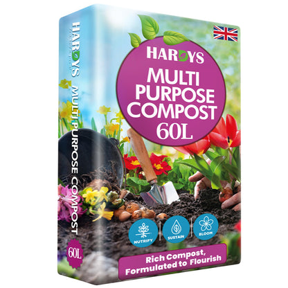 Hardys 60L Multi Purpose Compost - Potting & Seed Compost for Outdoor Plants | All Purpose Indoor Plants Potting | Nutrient Rich Fertiliser for Garden, Pots, Planter Beds