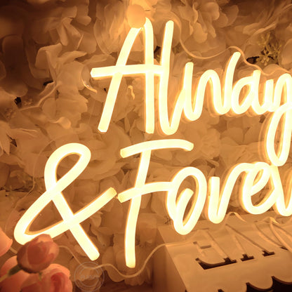 Planzo Always & Forever Led Neon Sign Light Wedding Birthday Party Backdrop Wall Decor Hanging Sign Bedroom Propose Anniversary Christmas Gifts 15.7”L X 9.4” USB Warm