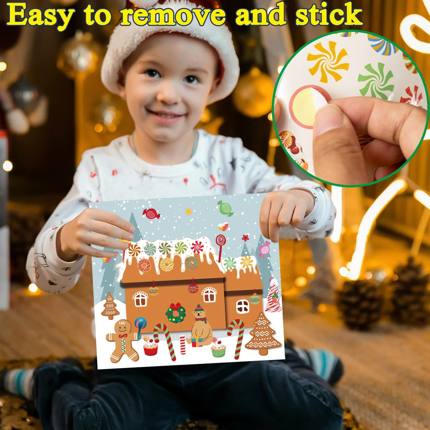 Make a Gingerbread House Stickers-30Pcs DIY Make Your Own Gingerbread House Stickers Christmas Crafts for Kids Toddlers Christmas Activities Party Game Treats Goodie Bag -15 Finished Products