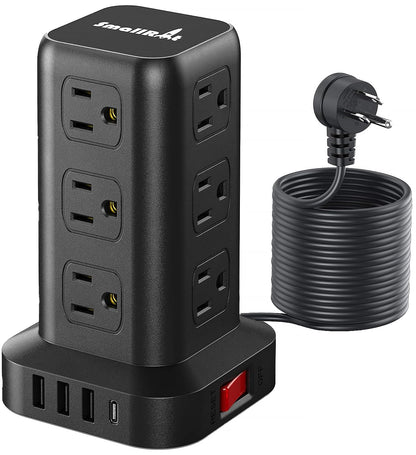 Extension Cord with Multiple Outlets, Surge Protector Power Strip Tower, 12 AC 4 USB，Surge Protector Tower 6.5FT Overload Protection for Home Office