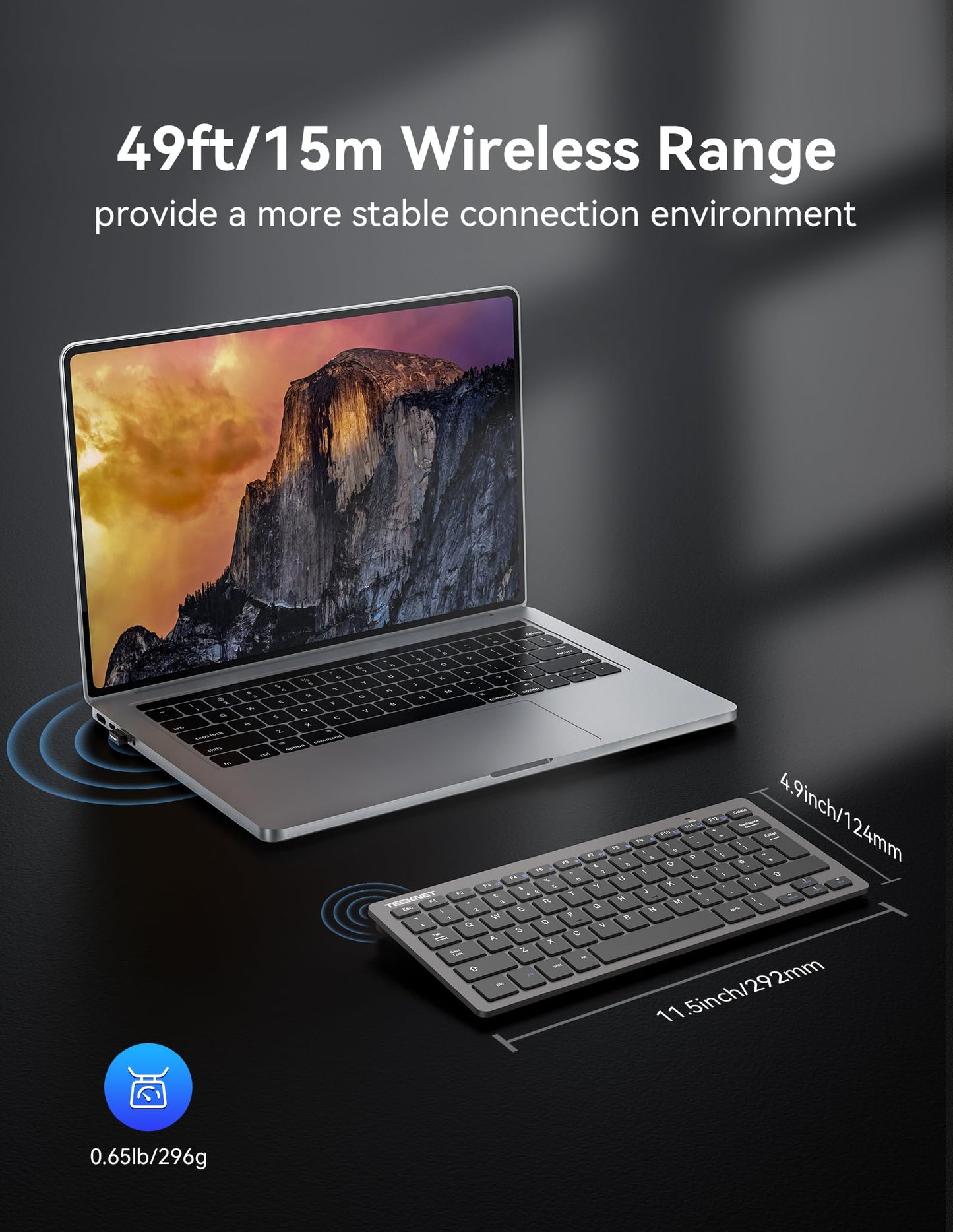 TECKNET 2.4G Wireless Keyboard, Small Keyboards with Media Hotkeys, Ultra Slim Compact Wireless Keyboard, 12-Month Battery Life, Compatible with PC, Desktop, Laptop, Smart TV - Grey