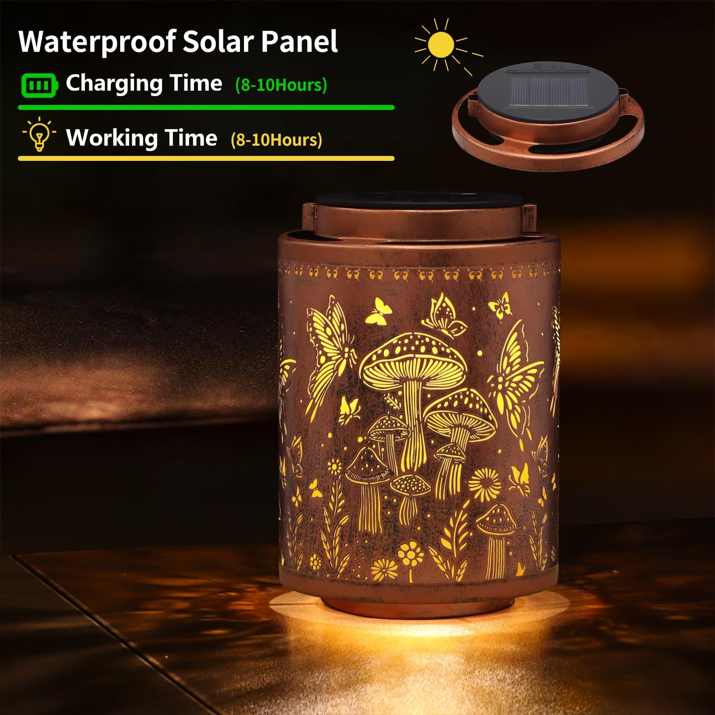 Solar Lanterns Outdoor Waterproof Mushroom Butterfly Garden Decor Gifts for Women Mon Grandma Metal Hanging Solar Lights Decoration for Outside LED Lanterns for Yard Patio Lawn