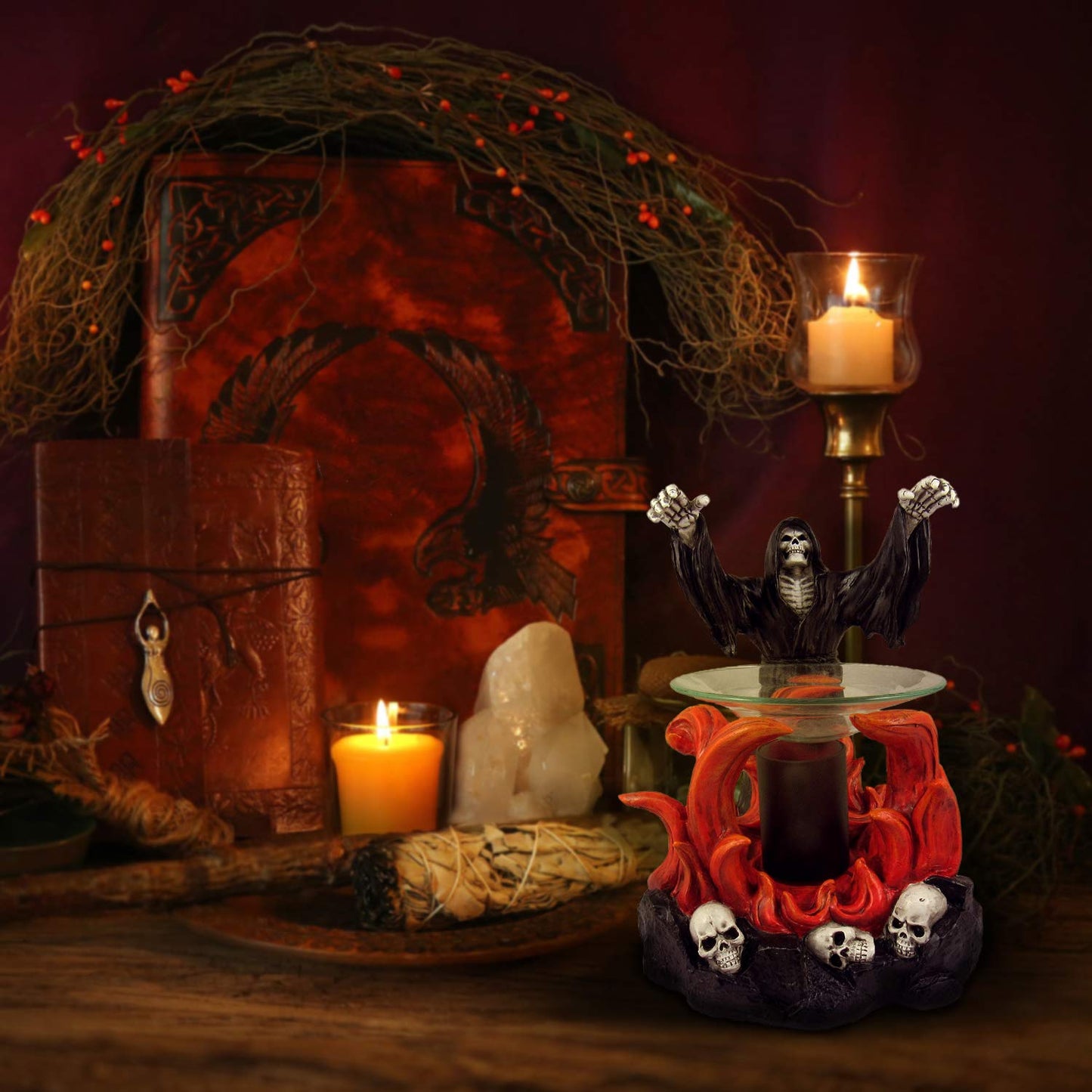 DWK "Dark Summoner Grim Reaper Decorative Electric Wax Warmer | Home Fragrance Products for Your Home Office | Wax Warmer for Scented Wax Melts | Gothic Decor Home Accents - 8"