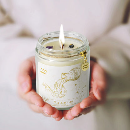YTENTE Aquarius Gifts - Zodiac Sign Crystals Candles, Scented Soy Candles for Mom, Women, Sister, Anniversary, Birthday