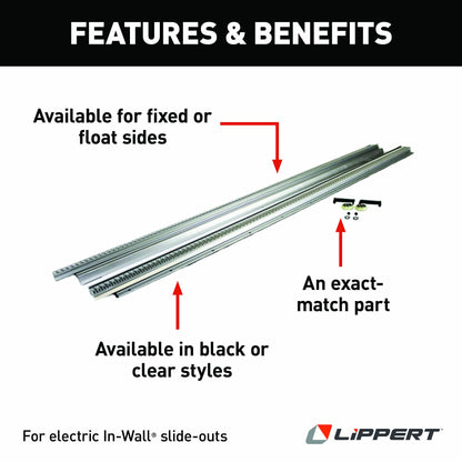 Lippert in-Wall Replacement Triple Rack Repair Kit for RV Slide-Out Systems with Hook Racks, V-Rollers, Retainers, Rivets, Rack Shoes, Wear Pads, Plugs, Sealing Foam, Fixed Side, Clear - 366160