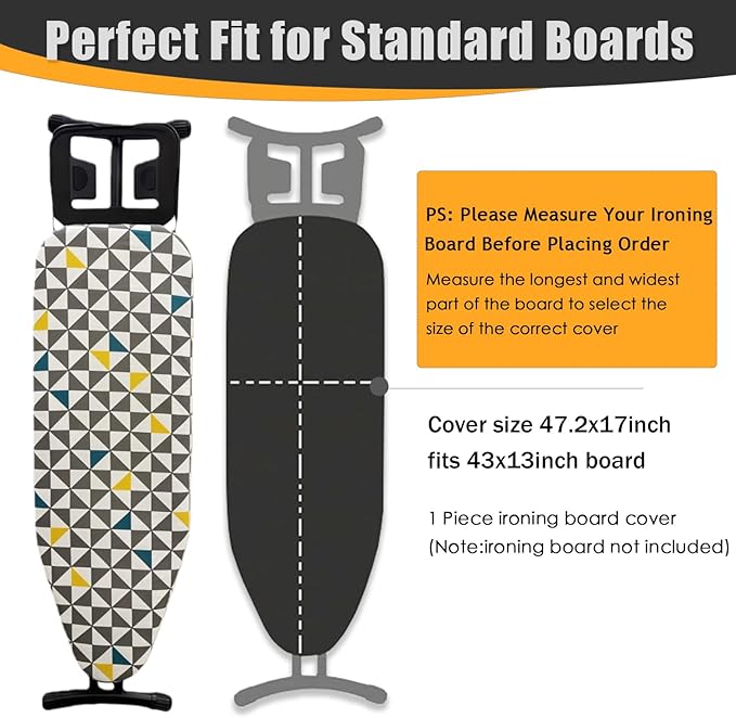 Ironing Board Cover and Pad, Sewn-in Thick Feltpads, Elastic Edge, Fits