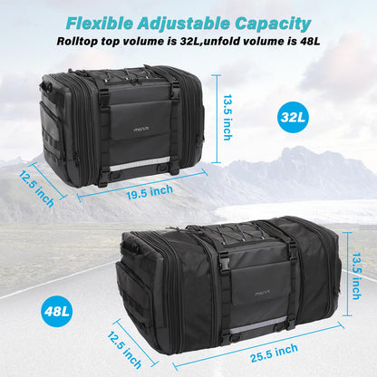 MOSISO Expandable Motorcycle Helmet Backpack Bag&Motorcycle Tail Bag with Expandable Capacity 32L-48L, Motorbike Rear Seat Trunk Gear Bag with Rain Cover&Shoulder Strap, Black