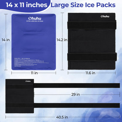 Ice Packs for Injuries 14" X 11": Ohuhu 2 Pack Hot Cold Gel Ice Pack X-Large Reusable Ice Packs with Wrap Flexible Pain Relief for Shoulder Legs Knee Back Hip Aches Injury Muscle Pain-Blue
