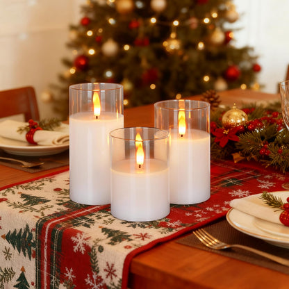 Amagic Clear Glass Flameless Candles Battery Operated with Timer, Remote Control, LED Pillar Candles, Battery Powered, Pure White Wax, Set of 3
