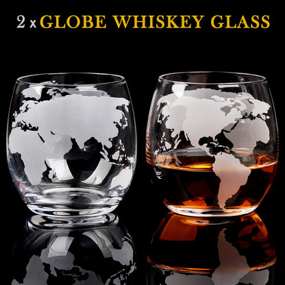 PONPUR Gifts for Men Dad Valentines Day, Whiskey Decanter Globe Set with 2 Ball Stones & 2 Glasses, Anniversary Birthday Gifts for Him Husband Boyfriend Brother, Cool Stuff Gift for Bourbon Scotch