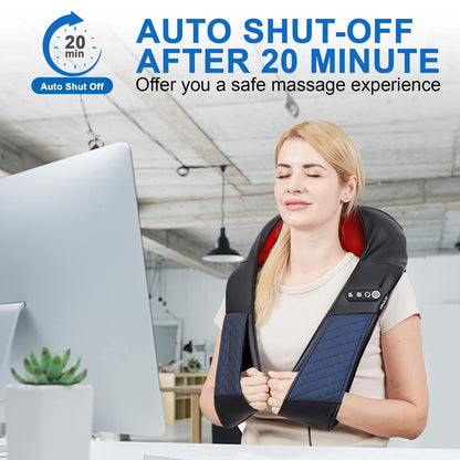 Neck and Shoulder Massager with Heat Shiatsu Back Massage Pillow with 3D Deep Tissue Kneading for Foot, Legs, Body Muscle Pain Relief, Use at Home, Office & Car