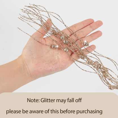 Artificial Glitter Berry Stem Ornaments, 10 Pack Decorative Bead Sticks, Christmas Picks, Glittery Twigs Branches for Christmas Tree DIY Wreath Crafts Vase Filler Home Decor (Champagne, 10 PACK)