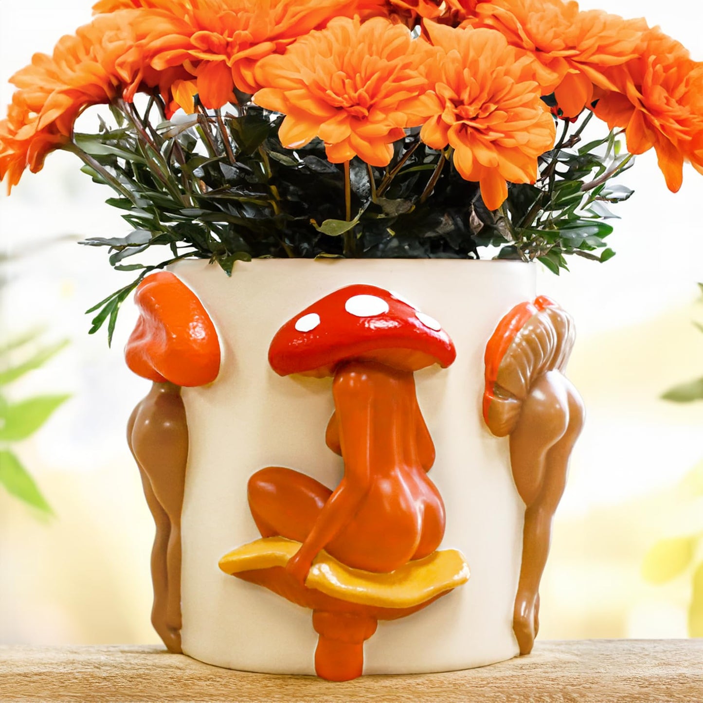 GUGUGO Mushroom Lady Body Plant Pots, Quirky Unique Cute Planters and Boho Funky Eclectic Home Decor, Mushroom Butt Flower Pots, Indoor Succulent Planter, Modern Aesthetic for Decorating, White Back