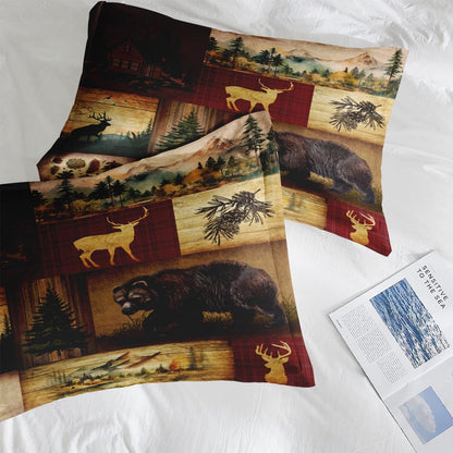 Pamnest Full Size Bed Sheet Sets, Camp Bear Mountain Soft Microfiber 4 Pcs Bedding Sets for Kids and Adults Bedroom Bed Decor, Wildlife Brown Pine Tree Flat, Fitted Sheet and 2 Pillowcases