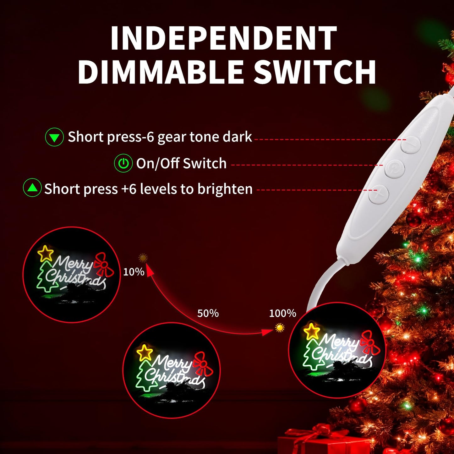 RumonZS Merry Christmas Neon Sign Dimmable Christmas Neon Lights Xmas Wall Decor USB Powered Led Lights Xmas Party Bar Pub Club Winter Holiday Home Living Window Bedroom Festival Gift Decorations